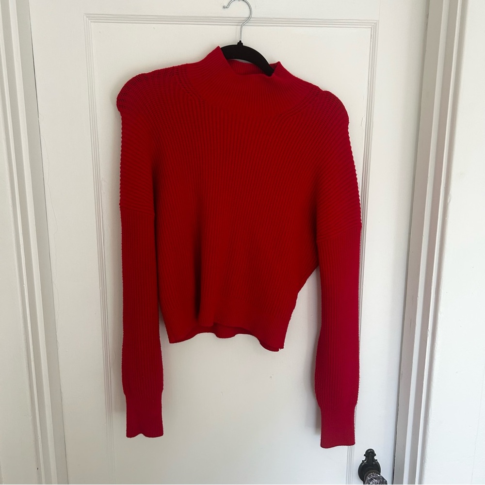 J. Crew Red Ribbed Mock Neck Pullover - Picture 3 of 6
